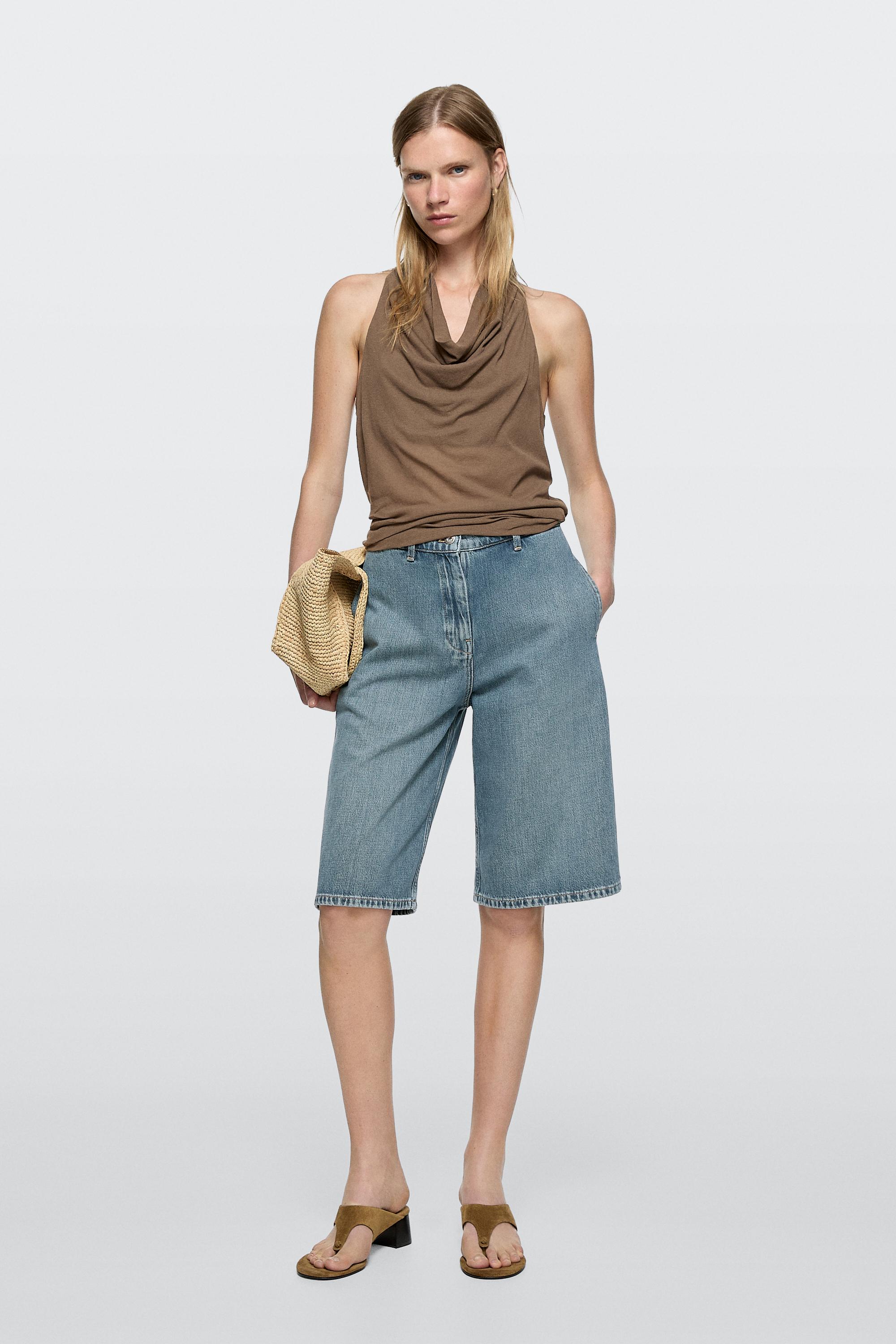 Long denim Bermuda shorts